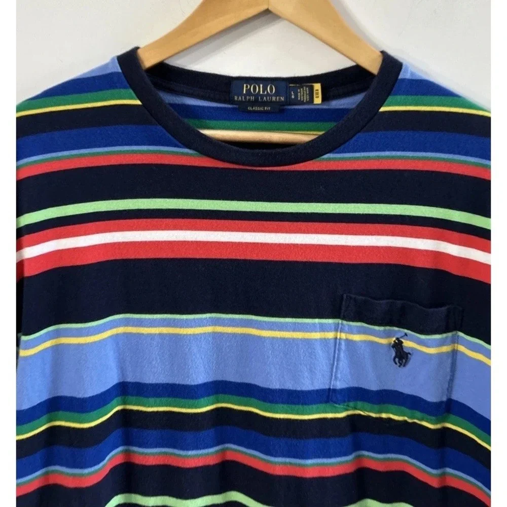 Mens Polo Ralph Lauren Stripe Classic Fit Pocket T Shirt Casual Shirt Large
